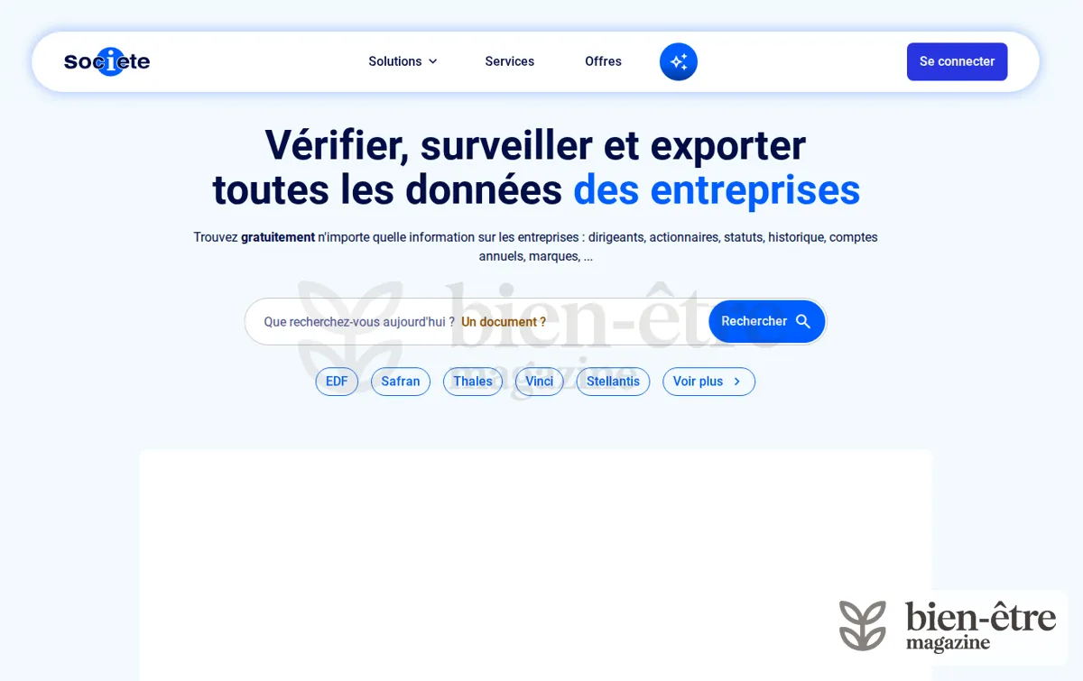 Capture : Societe.com : RCS, siret, siren, bilan, l’information gratuite sur les entreprises du Registre du Commerce des Sociétés 